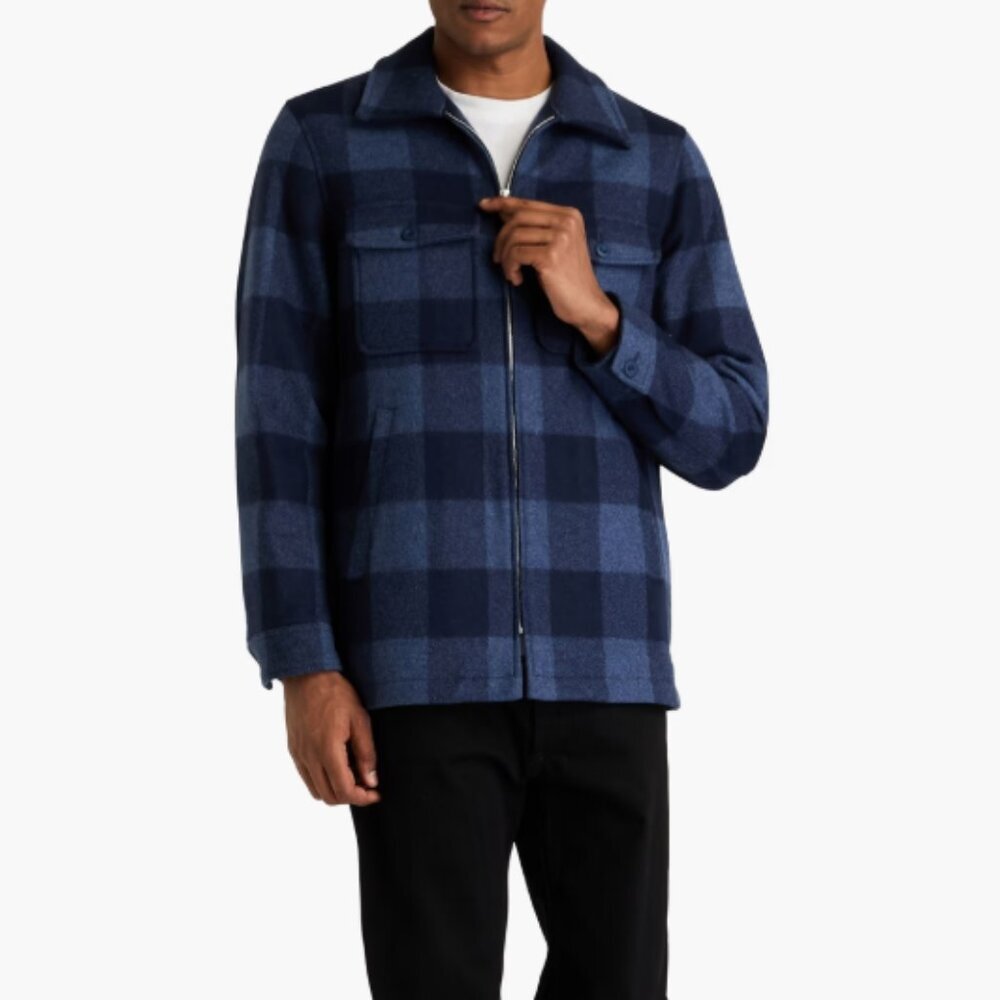 Sandro Men's Wool Blend Plaid Zip Up Pocket Jacket - XL
